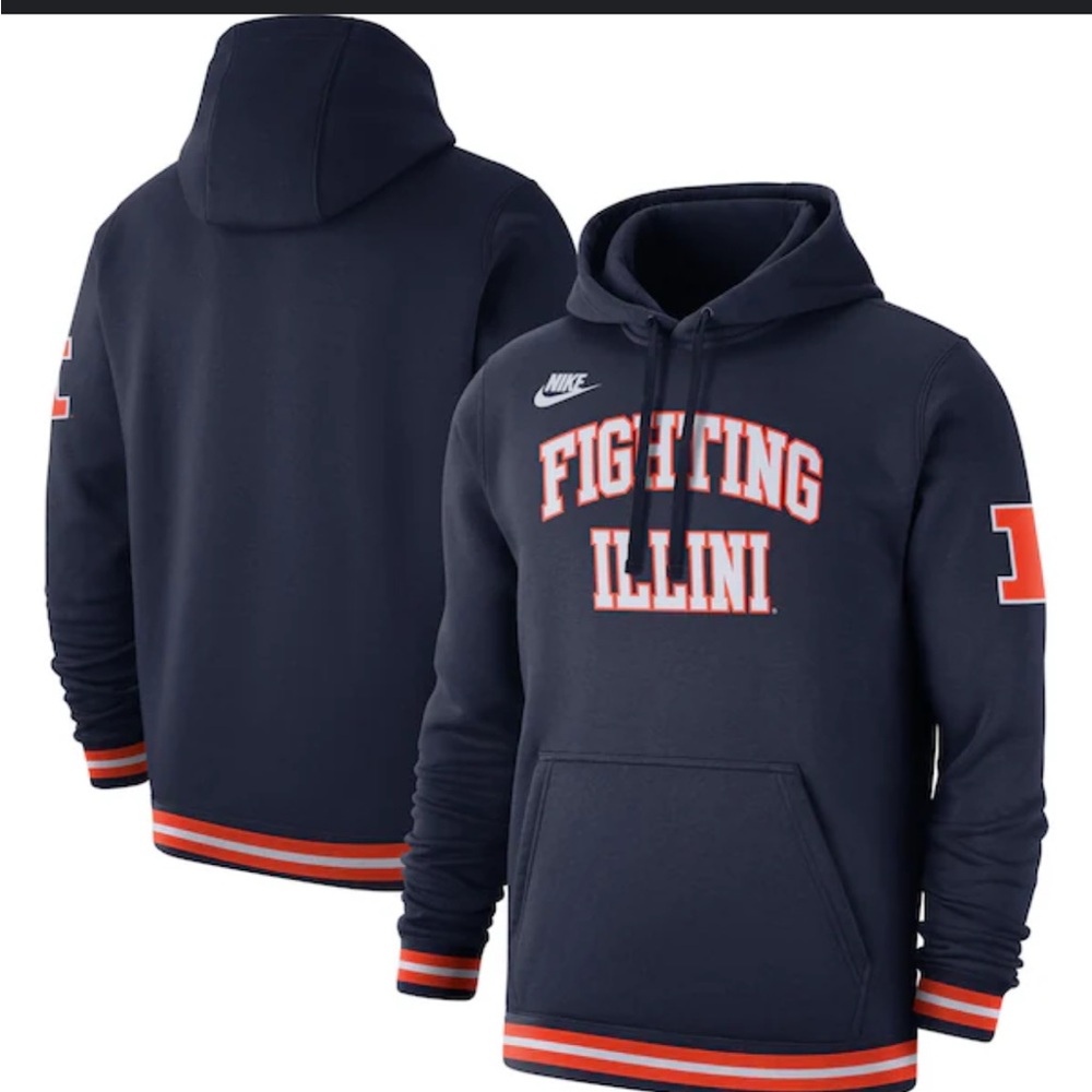 NIKE Illinois Fighting Illini Men’s Retro Fleece Hoodie, L
